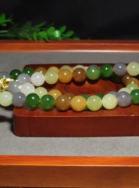 L033103 新疆的猫75.6克直径10mm精选色泽搭配绚丽和田玉多宝项链