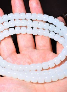 新疆的猫JJ092412  96.5克7-8mm黑皮俄料羊脂白玉直切108长链