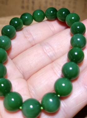 zg031910 新疆的猫26.1克直径9.5mm肉质纯净俄料碧玉猫眼圆珠手串