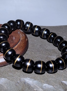 新疆的猫C123001 32.8克，广西黑青错金一线天老型珠手串