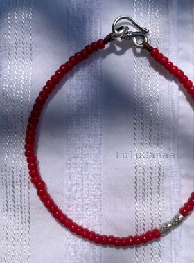 红日玻璃米珠手串手工银