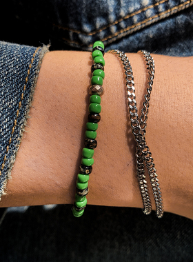 中性琉璃珠小众清新森林绿手串