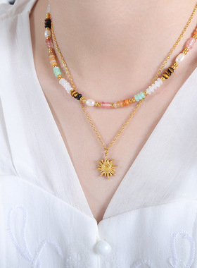 2512太阳花吊坠项链新款小众设计感轻奢复古百搭小仙女气质锁骨链