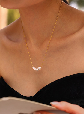 欧麦卡高光贝珠设计感小众锁骨链大小珍珠项链新款不锈钢颈链配饰