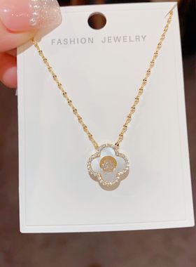 韩式时尚精致甜美气质微镶贝壳花朵项链小众设计感百搭感颈链