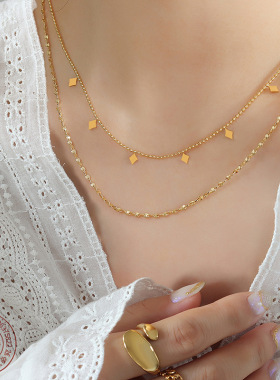 欧美个性ins风chocker几何菱片双层叠戴钛钢项链 轻奢风潮锁骨链