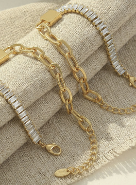 ins冷淡风锁头锆石拼接金属链条手链欧美小众轻奢时尚设计手饰品