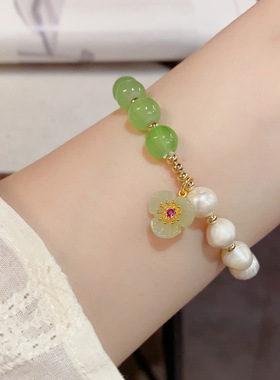 春季新款气质时尚新中式淡水珍珠荷花串珠手链轻奢百搭小清新