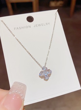 日韩精致感甜美锆石四叶花项链小众设计感文艺风气质毛衣链女