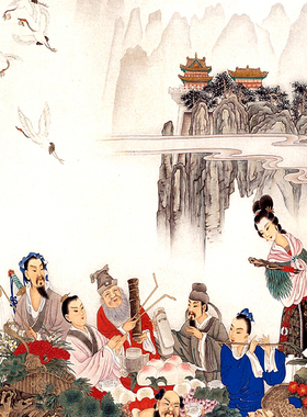 道家八仙过海挂画八仙乐趣图