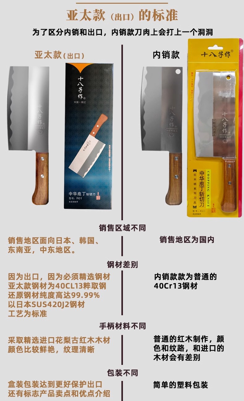 十八子作日式菜刀家用斩切刀厨师专用切肉切片刀不锈钢锋利刀具