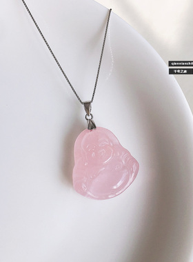 黄水晶粉水晶弥勒佛项链护身符