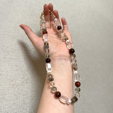 【薄雾森林】原创设计师水晶项链绿幽灵四季幽灵粉晶黑金超七珍珠