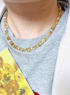 【故事的小黄花】原创设计师水晶项链巴西暴力黄水晶淡水珍珠