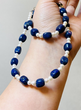 【蓝色海洋】原创设计师水晶项链青金石珍珠纯天然设计款生日礼物