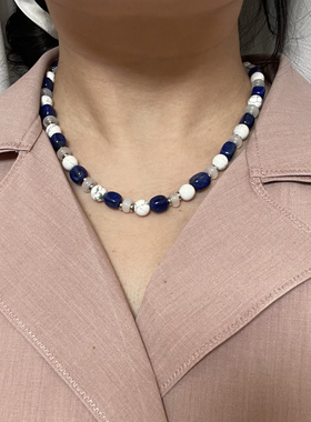 【青花秘语】原创设计师项链青金石玛瑙松石水晶项链女旗袍古风