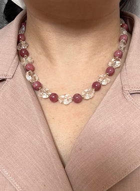 【樱花雨】多款！原创设计师项链天然白水晶美国蔷薇石粉晶珍珠