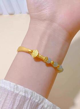 铃兰花半镯半链手链金包银女转运珠珍珠手串女士和田玉手镯子礼物