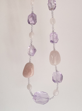 天然玻利维亚不规则紫水晶粉水晶粉紫晶项链锆晶尖晶锁骨链毛衣链
