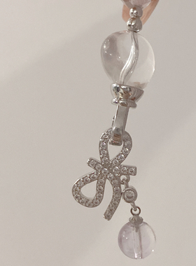 天然仙女粉幽灵随形手链白水晶糖豆紫水晶蝴蝶结粉水晶手串礼物