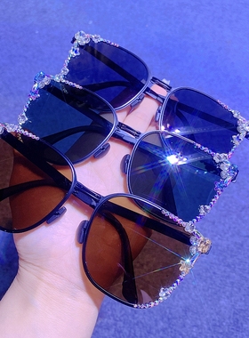 原创折叠防紫外线偏光百搭太阳镜 户外防强光眼镜 水钻女士墨镜