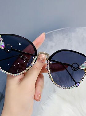 2022新款镶钻猫眼复古太阳镜渐变