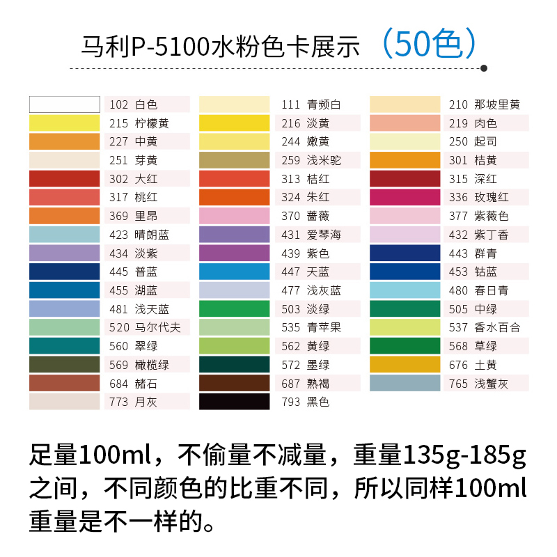 马利颜料补充包水粉袋装100ml单个白色浓缩挤压式水粉画颜料马力玛丽牌初学者专用cc外出便携学生用美术画画 - 图3