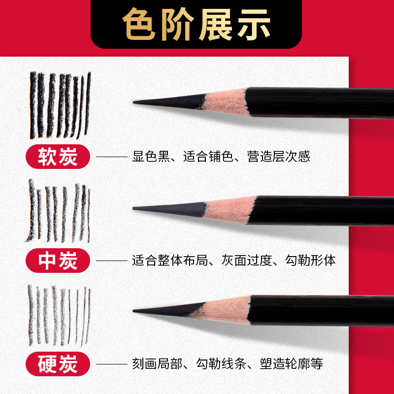 米娅炭笔特软炭软中硬炭笔10支装米亚碳笔炭画铅笔速写素描粗炭芯艺考创作学生画室用美术生专用联考专业碳笔_虎窝淘