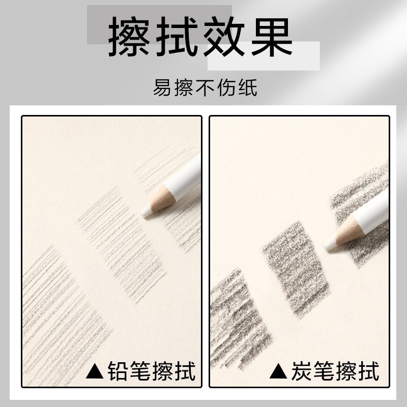 米娅高光橡皮笔美术生专用素描像皮笔无屑不留痕橡皮木杆手撕纸卷高光细节绘图小学生炭笔彩铅绘画专业橡皮笔 - 图2