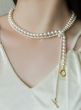 珍珠项链夏季女OT扣毛衣链