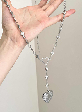 韩国风银色爱心吊坠长款项链
