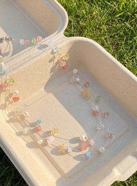 彩色碎石珍珠叠戴项链