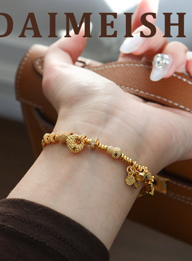 新中式时尚精致复古百搭锤纹小福袋平安喜乐手链轻奢感手饰女