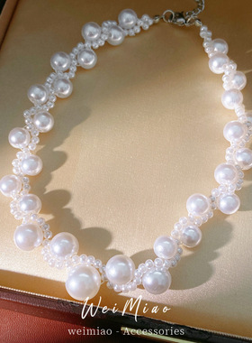 圆形缠绕珍珠项链气质时尚通勤百搭锁骨链感轻奢小众项饰