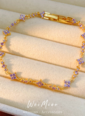 镶锆石花朵拼接卡扣手链感轻奢手环气质精致百搭时尚手饰