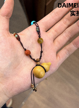 复古百搭贝壳葫芦松石檀木编织长项链配饰女轻奢小众感毛衣链