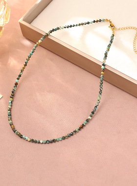 爆款天然绿松石串珠项链女感个性时尚气质百搭通勤锁骨链