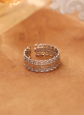 时尚简约蕾丝镂空戒指女轻奢感冷淡风个性精致百搭气质开口戒