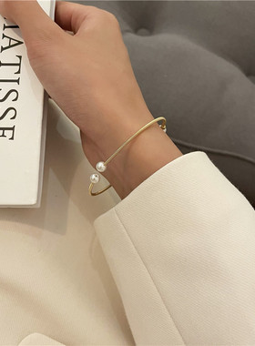 【原版】简约精致淡水珍珠巴洛克单颗手镯女手工金丝绕线手链