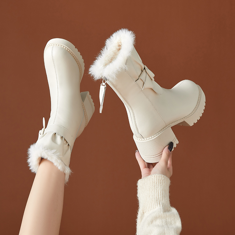 雪地靴女鞋2023新款厚底中筒靴子马丁靴冬季冬鞋冬天鞋子加绒棉鞋
