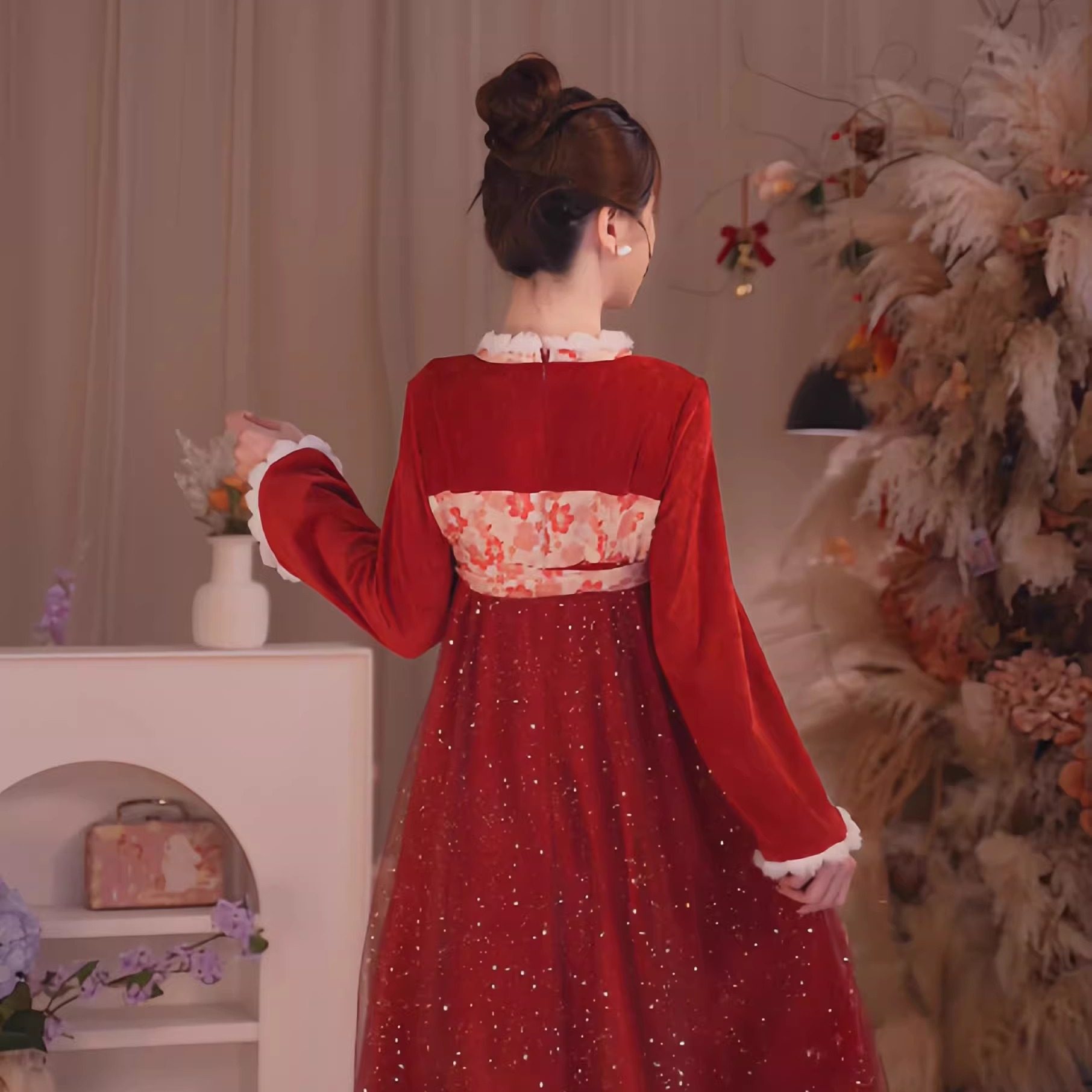 瑶西【红裕鎏金】冬季国风原创新款丝绒洒金长袖国风汉服连衣裙,淘宝优惠券,粉丝福利购,淘宝优惠卷