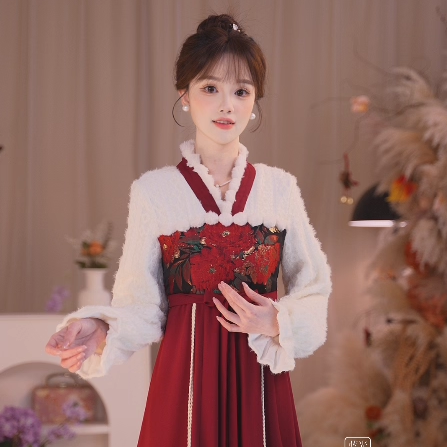 瑶西【昭华】冬季新款毛球织金提花加绒款汉元素国风连衣裙,淘宝优惠券,粉丝福利购,淘宝优惠卷