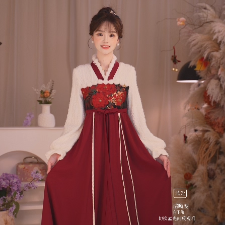 瑶西【昭华】冬季新款毛球织金提花加绒款汉元素国风连衣裙,淘宝优惠券,粉丝福利购,淘宝优惠卷