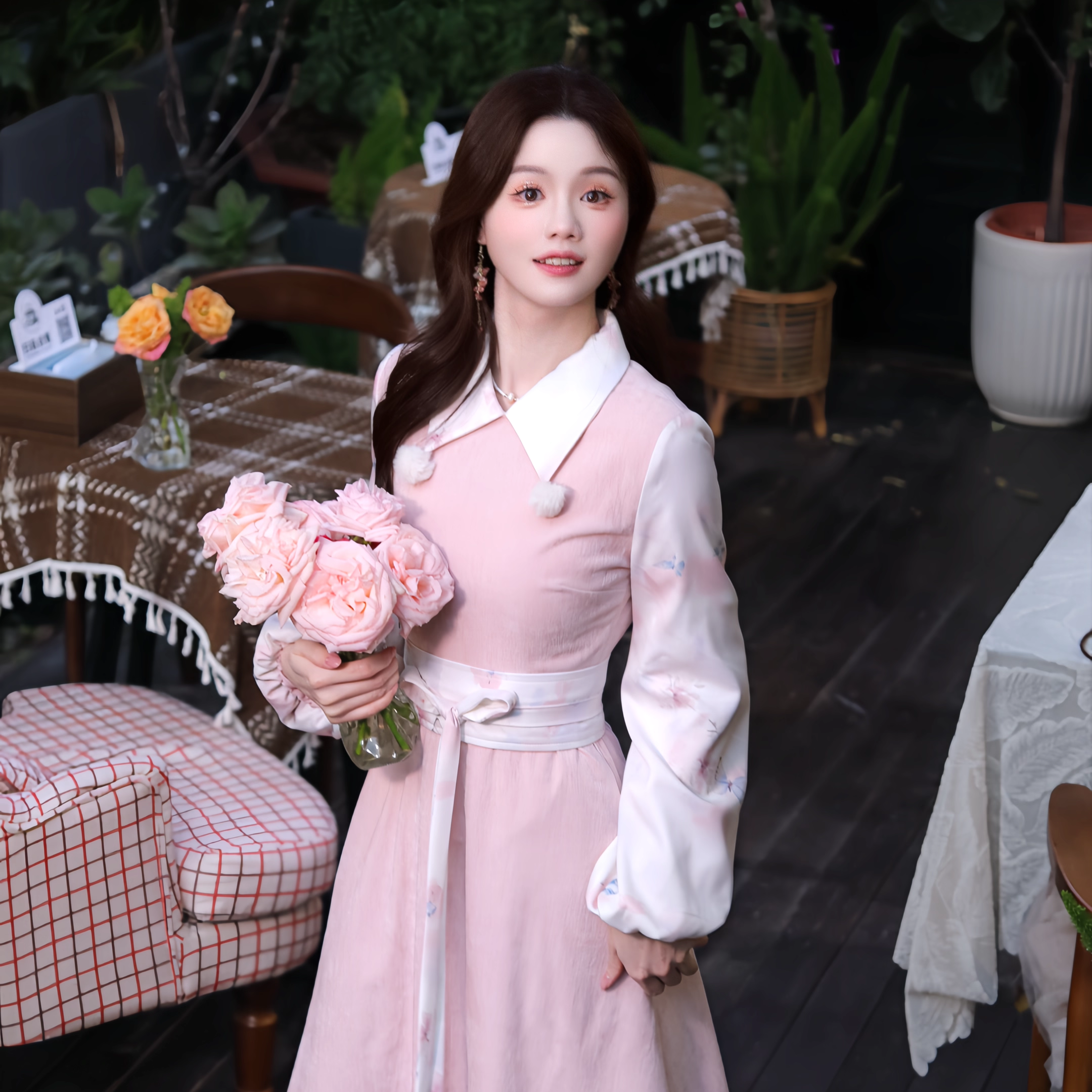 瑶西【粉樱甜叙】冬季甜美加绒假两件套汉元素国风女连衣裙,淘宝优惠券,粉丝福利购,淘宝优惠卷