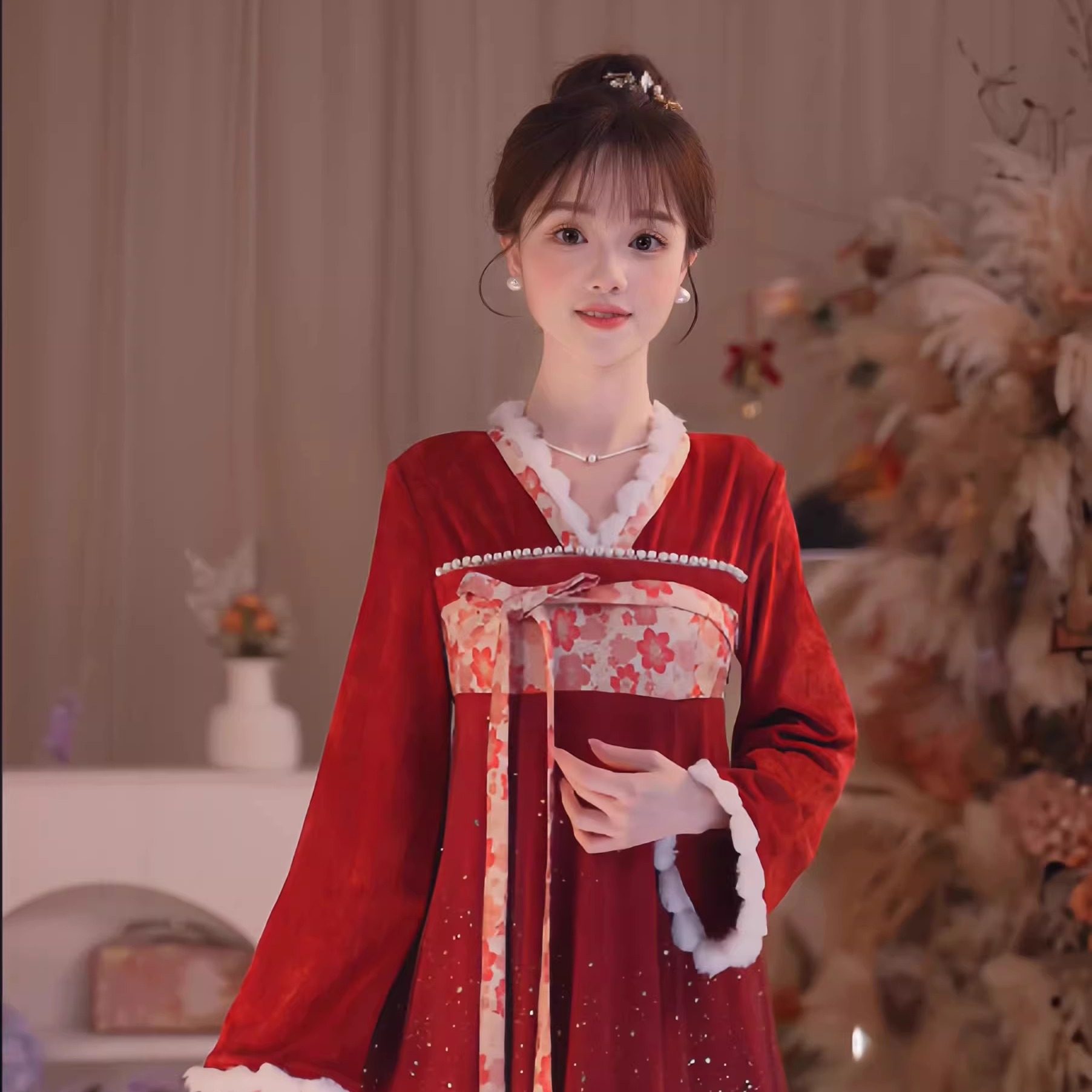 瑶西【红裕鎏金】冬季国风原创新款丝绒洒金长袖国风汉服连衣裙,淘宝优惠券,粉丝福利购,淘宝优惠卷