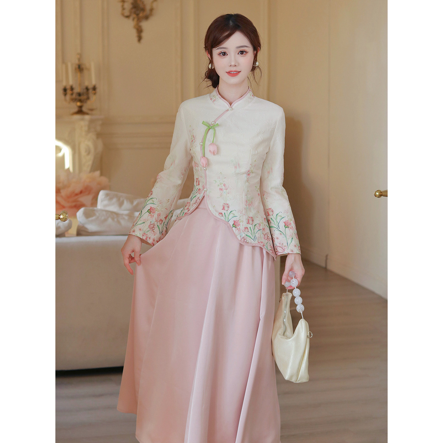 瑶西【郁香折影】粉色长裙巨好看的秋冬汉服新中式裙子两件套装,淘宝优惠券,粉丝福利购,淘宝优惠卷