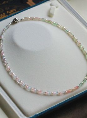 西瓜碧玺竹节搭配天然珍珠锁骨链