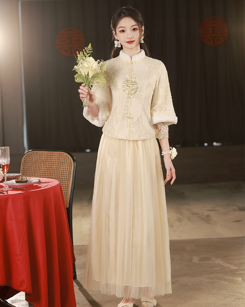 加绒伴娘服2025新款香槟色款新中式姐妹团显瘦高级秀禾服中国风复,淘宝优惠券,粉丝福利购,淘宝优惠卷