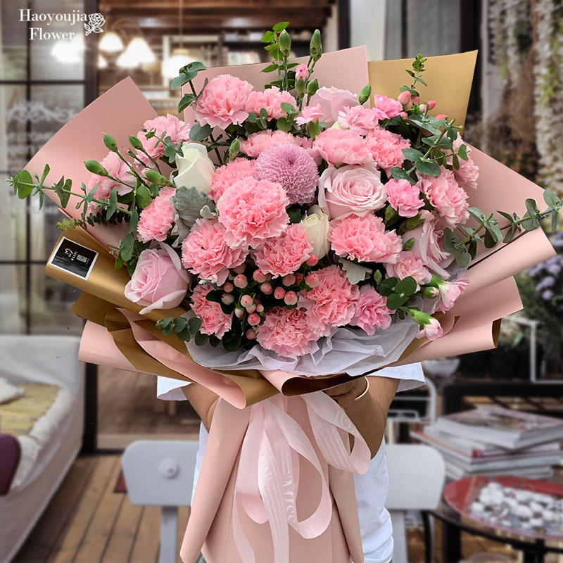 母亲节温州鲜花速递同城玫瑰康乃馨混搭花束长辈生日订花店送上门_虎窝淘