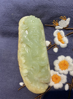 和田玉黄白河磨玉财神手把件